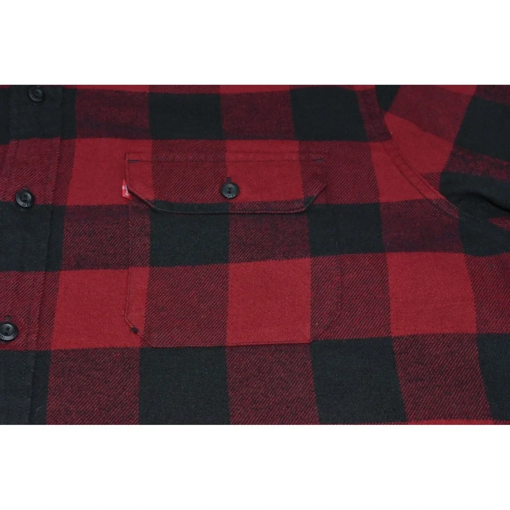 Levi's Brushed Men Shirt Size XXL Check Plaid Lumberjack Flannel Red Black